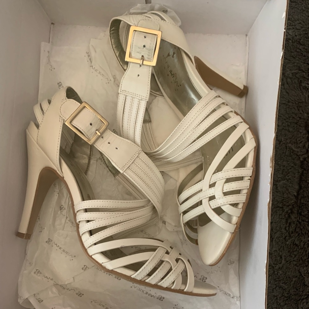 Andrea white heels selling for mother in law